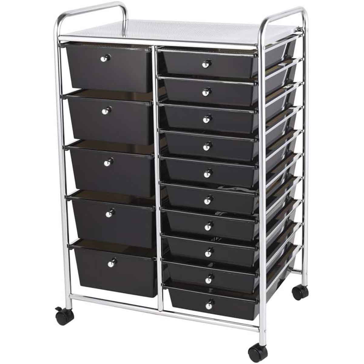 Home Treats Drawer Storage Trolley On Wheels - Black / 15