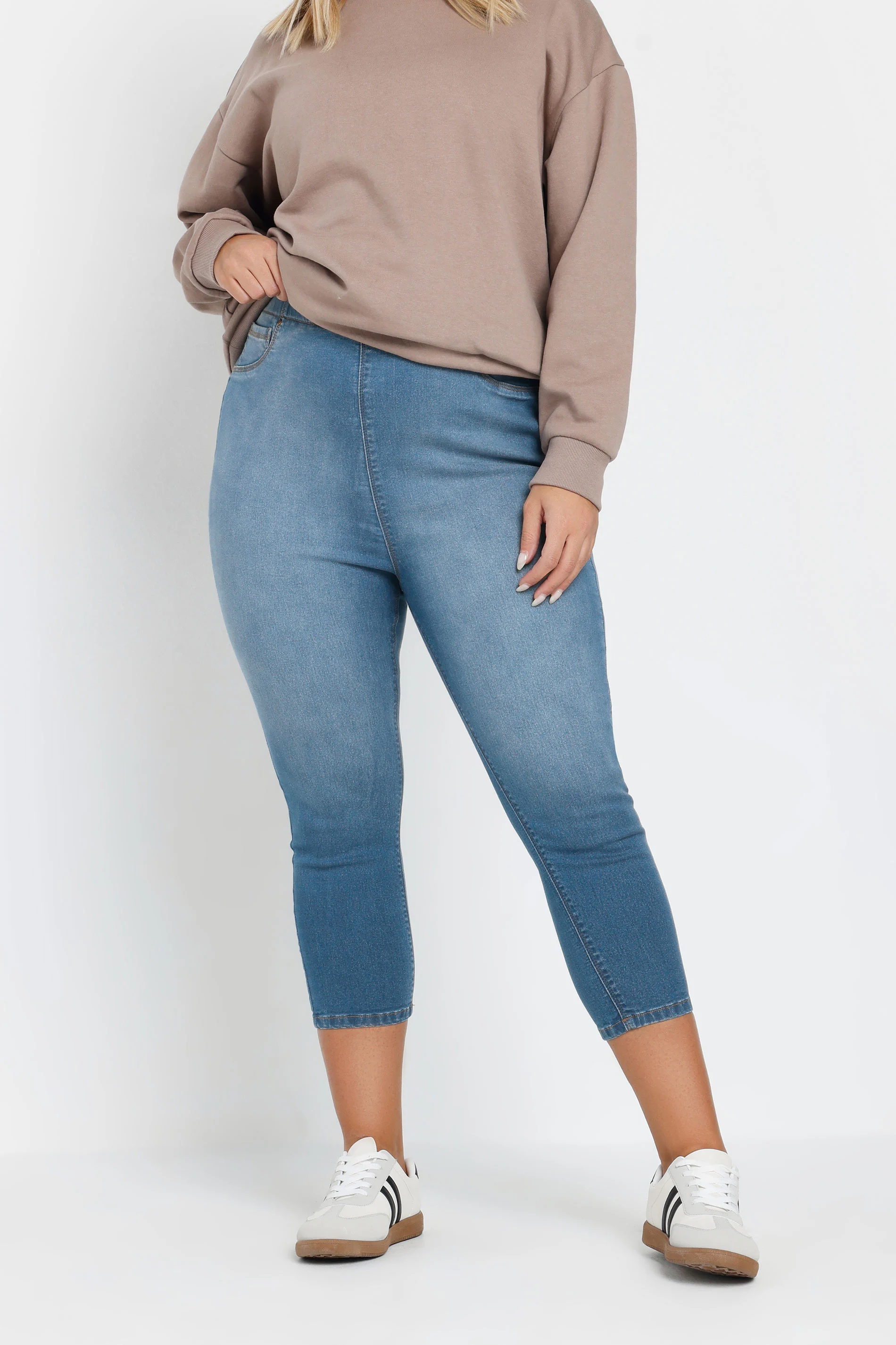  Curve Mid Blue Cropped Stretch Jenny Jeggings, Grande Taille & Courbes, 