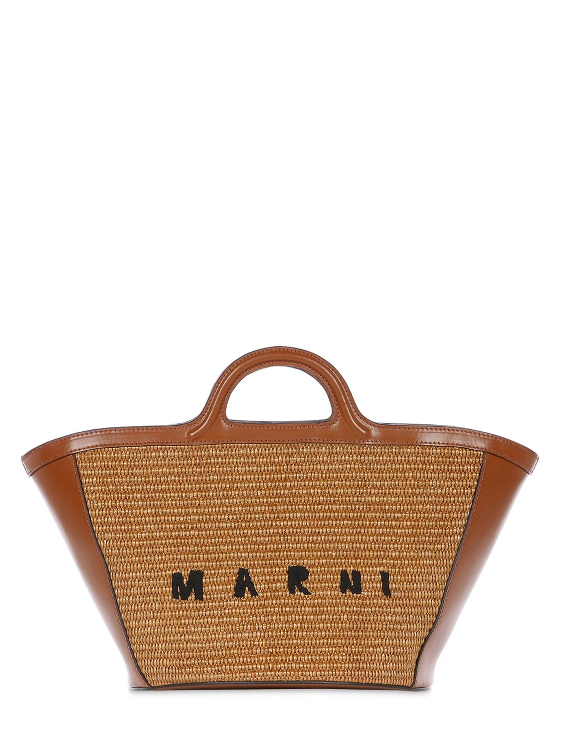 MARNI Women's Tropicalia Raffia Bucket Bag with Leather Trim and Adjustable Strap - Brown - Size: ONE size