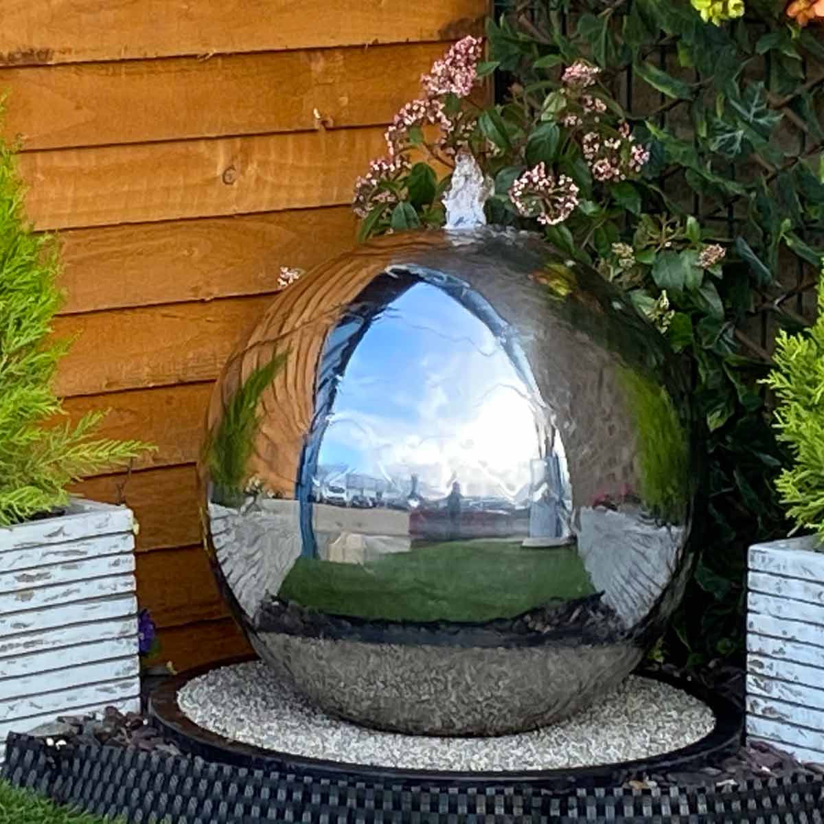 Tranquility Water Features 50Cms Stainless Steel Sphere Solar Powered Water Feature|