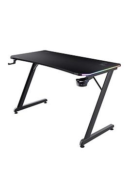 Trust Gxt709 Luminus Black Gaming Desk With Adjustable Rgb Led Lighting