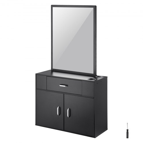  Salon Storage Cabinet, Wall Mounted Barber Salon Station for Hair Stylist, Hair Stylist Station Set, with 3 Sleeves, A Mirror, Double-door Cabin