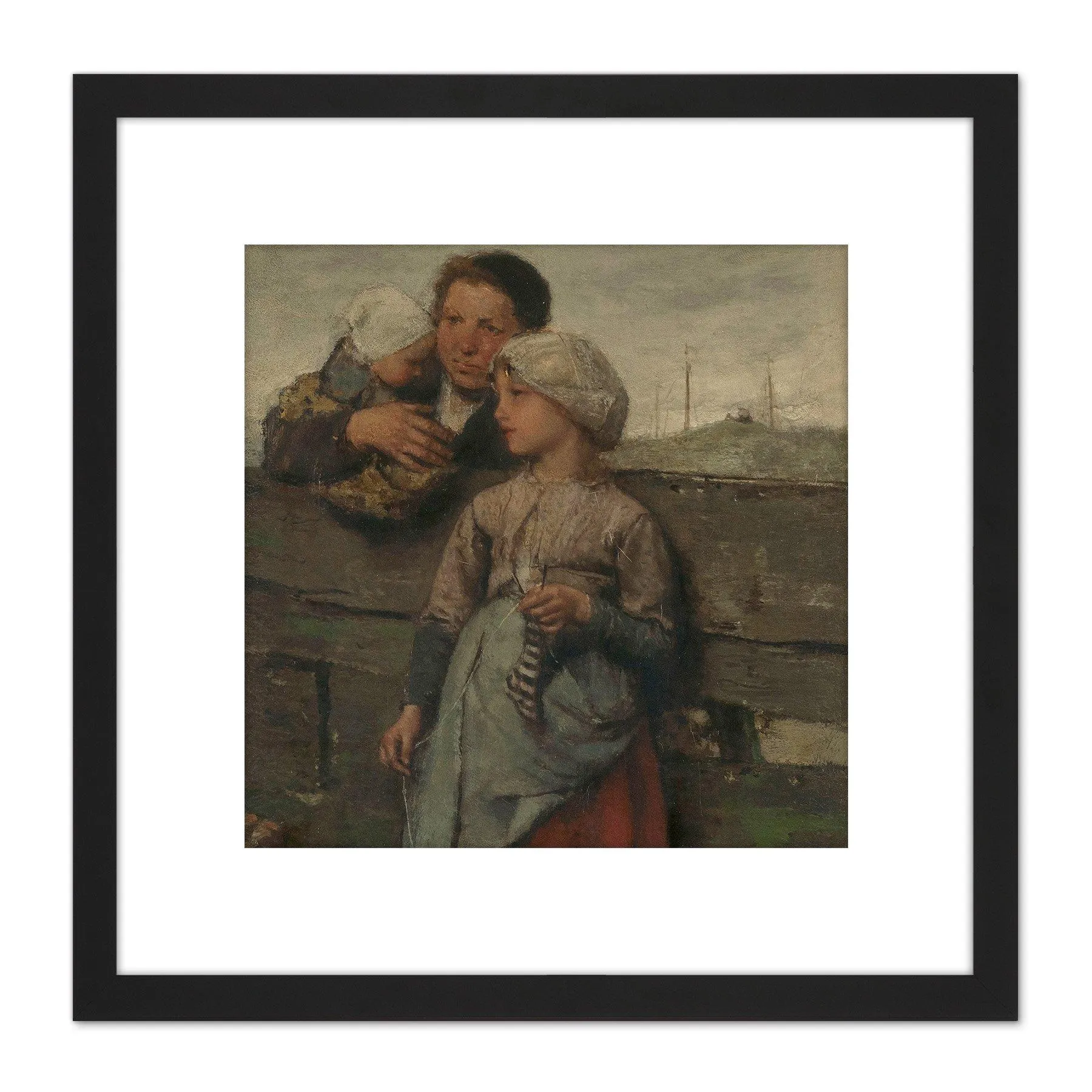 Artery8 Jacob Maris Villagers Child Infant Painting 8X8 Inch Square Wooden Framed Wall Art Print Picture with Mount