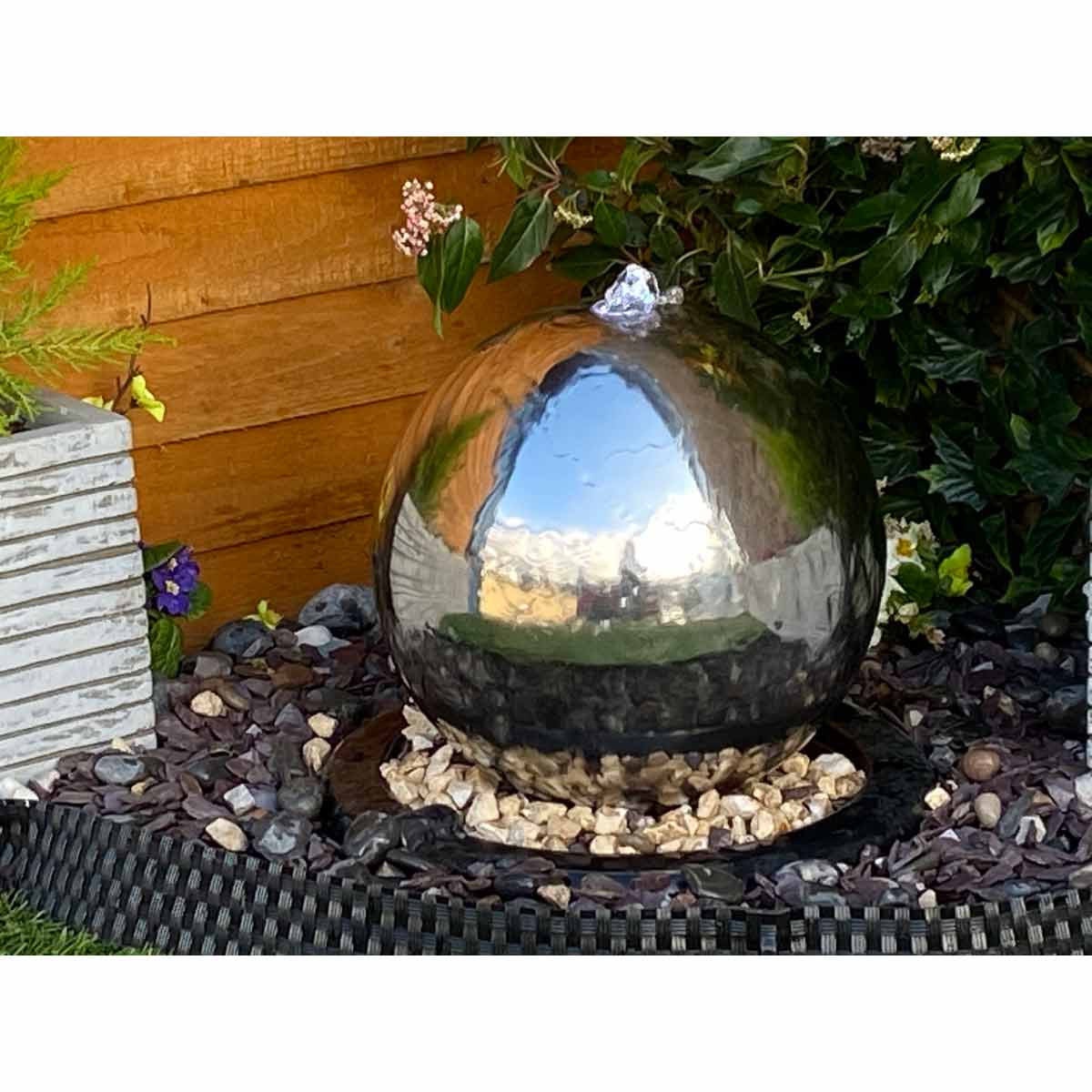 Tranquility Water Features 30Cms Stainless Steel Sphere Solar Powered Water Feature|