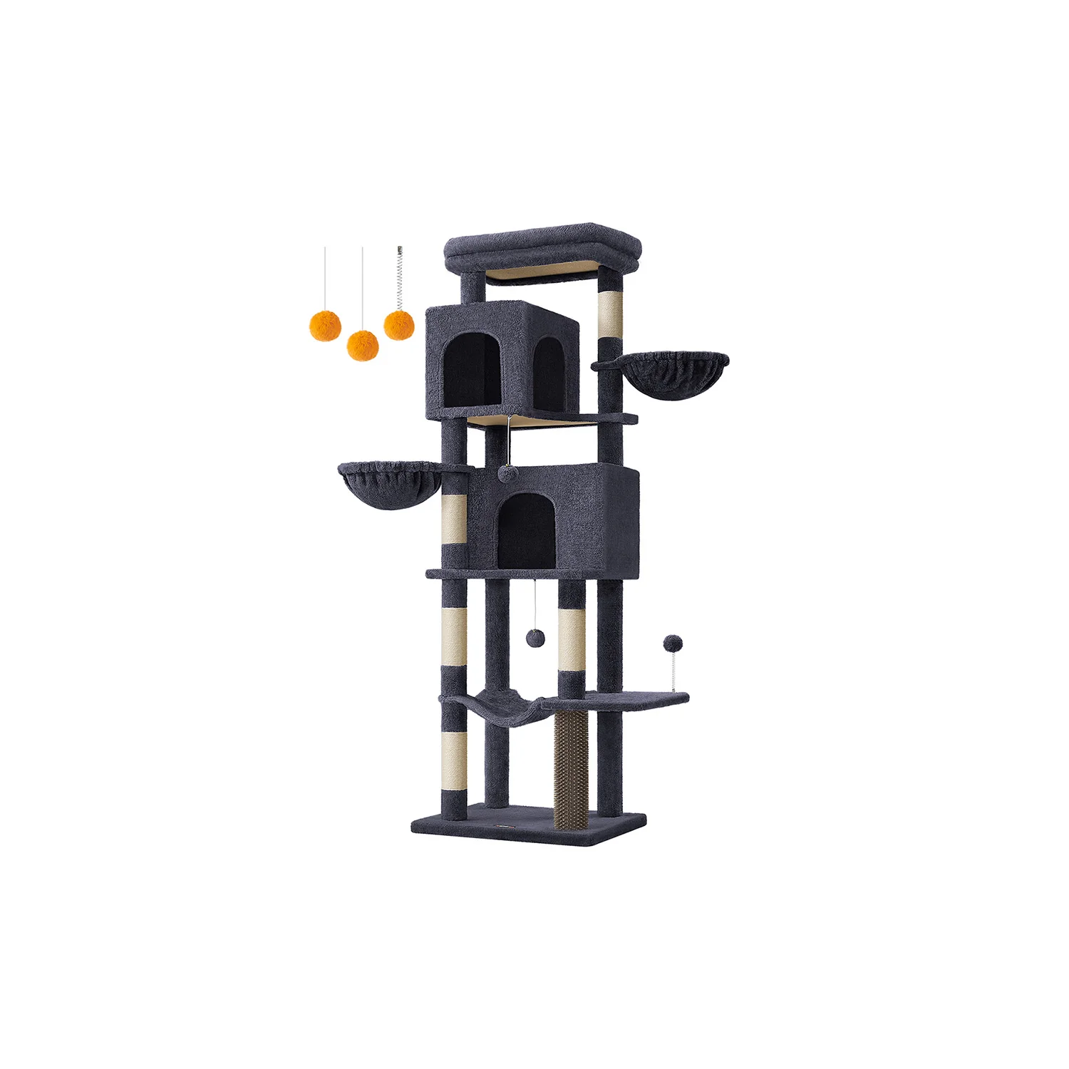 Feandrea 175 cm Tall Cat Tree with 5 Scratching Posts, Dark Grey