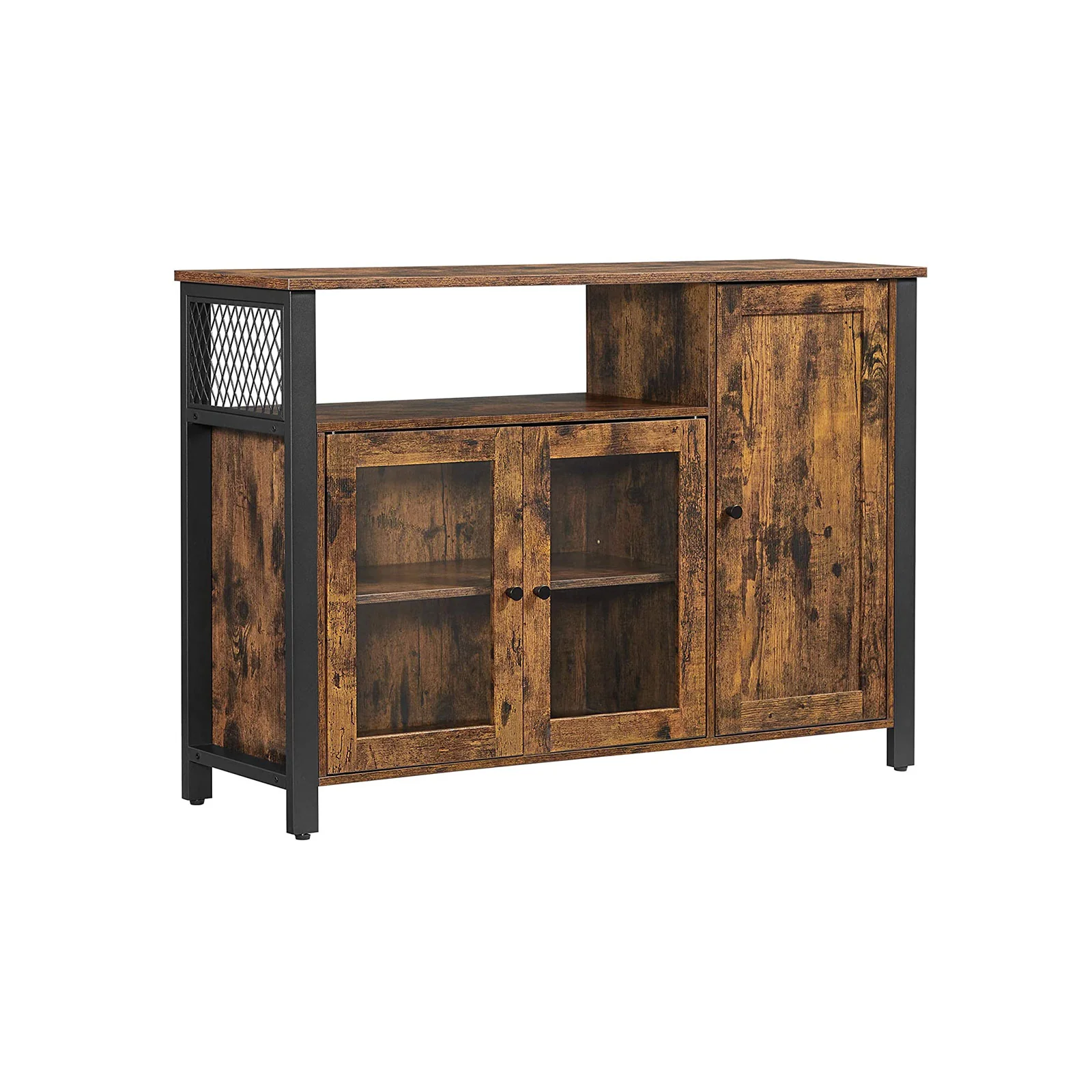 SONGMICS Storage Sideboard with 3 Doors Rustic Brown and Black