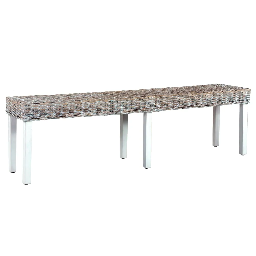 VidaXL Bench 160 cm White Natural Kubu Rattan and Solid Mango Wood