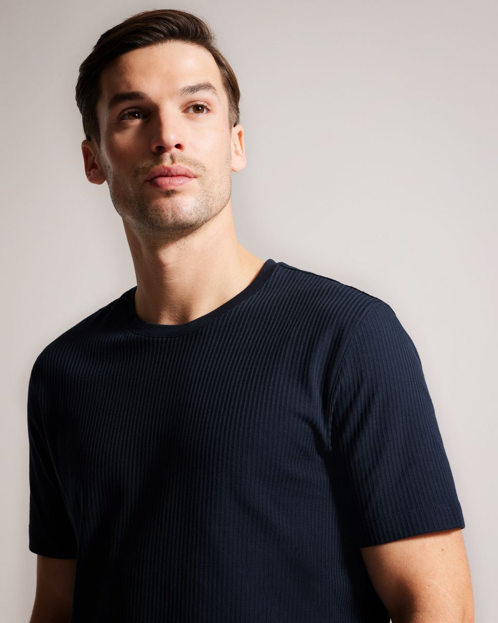 Ted Baker Men's Textured Regular Fit T-Shirt in Blue, Rakes, Cotton