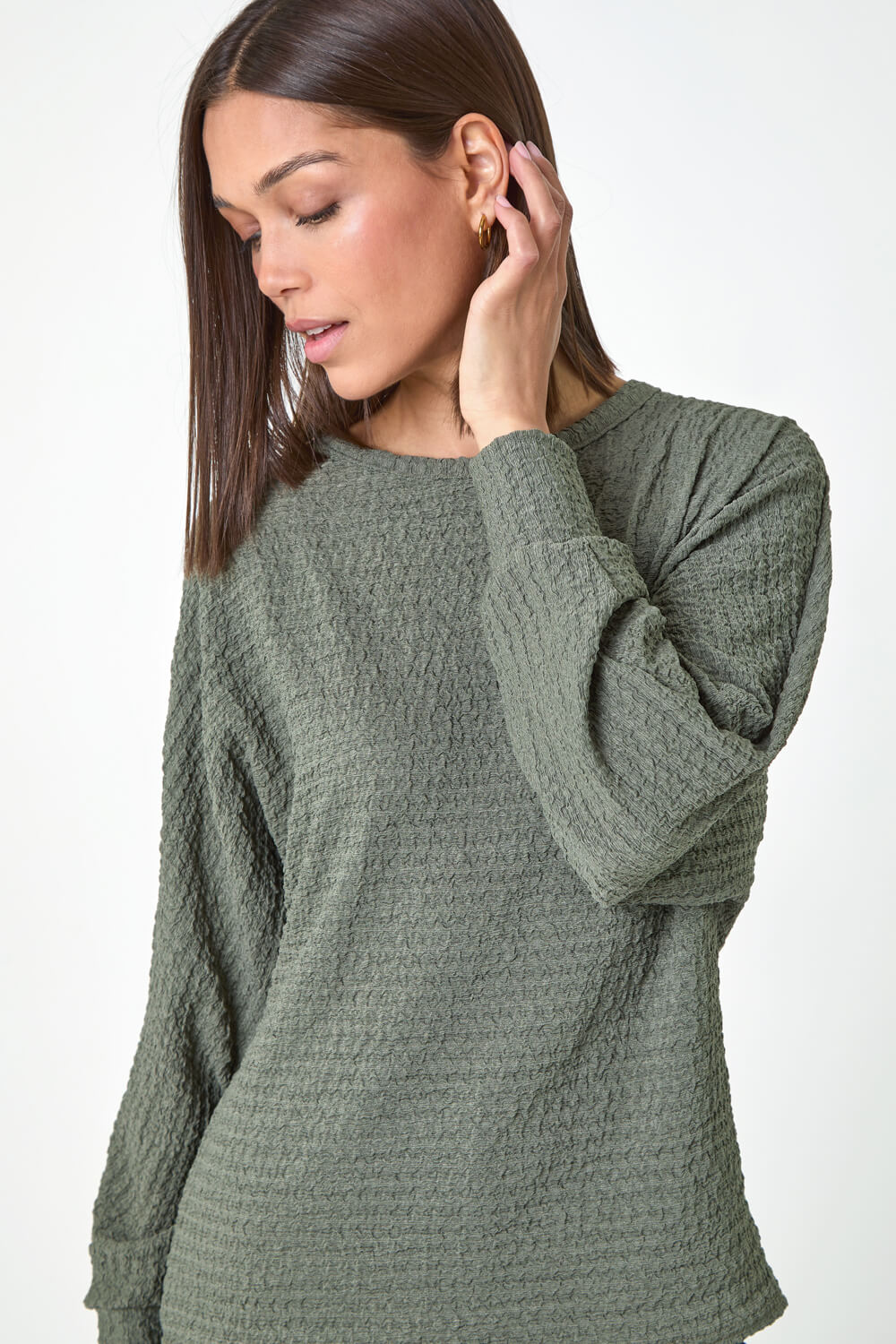Plain Long Sleeve Textured Jersey Top