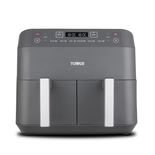 Tower Dual Basket Exclusive Air Fryer with 6 Pre-Set Functions 7.6 Litre Grey