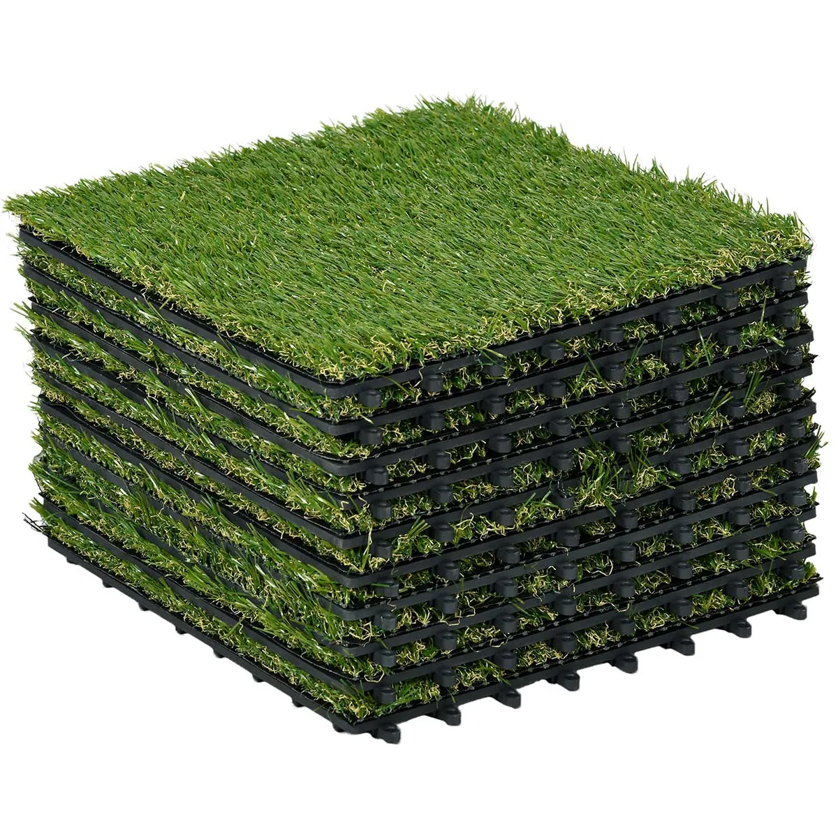 Outsunny 10 Piece 30 x 30cm Artificial Grass Turf Carpet with 25mm Pile Height, Green