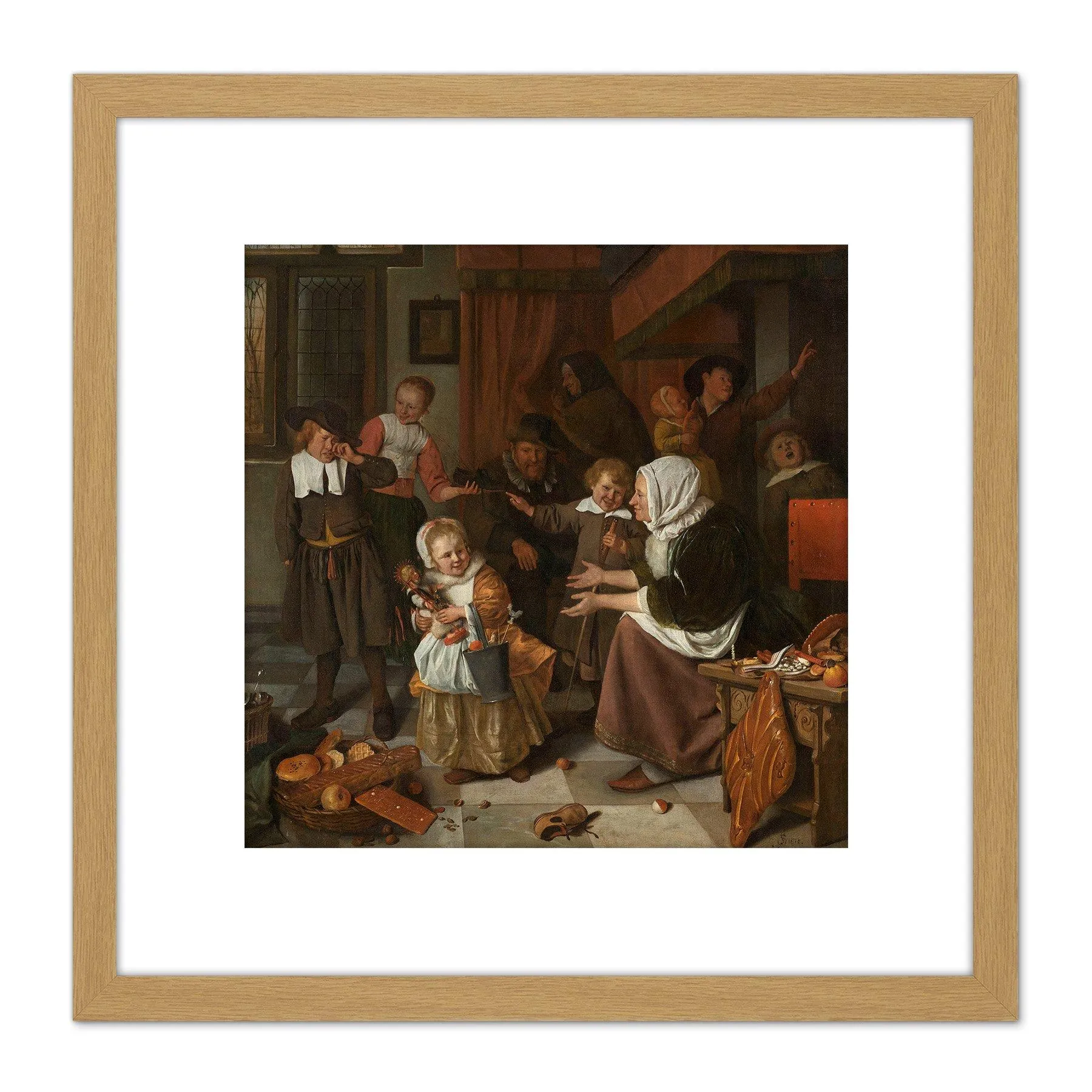 Artery8 Steen The Feast Of St Nicholas Children Painting 8X8 Inch Square Wooden Framed Wall Art Print Picture with Mount