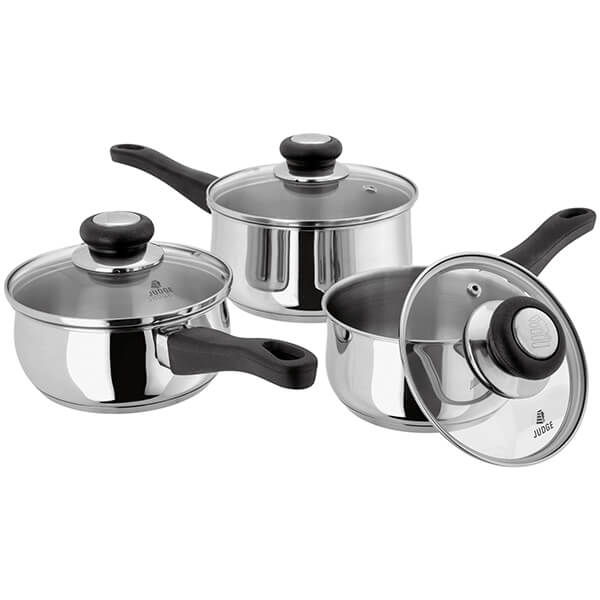 Judge Vista Stainless Steel Saucepans with Glass Lids gray