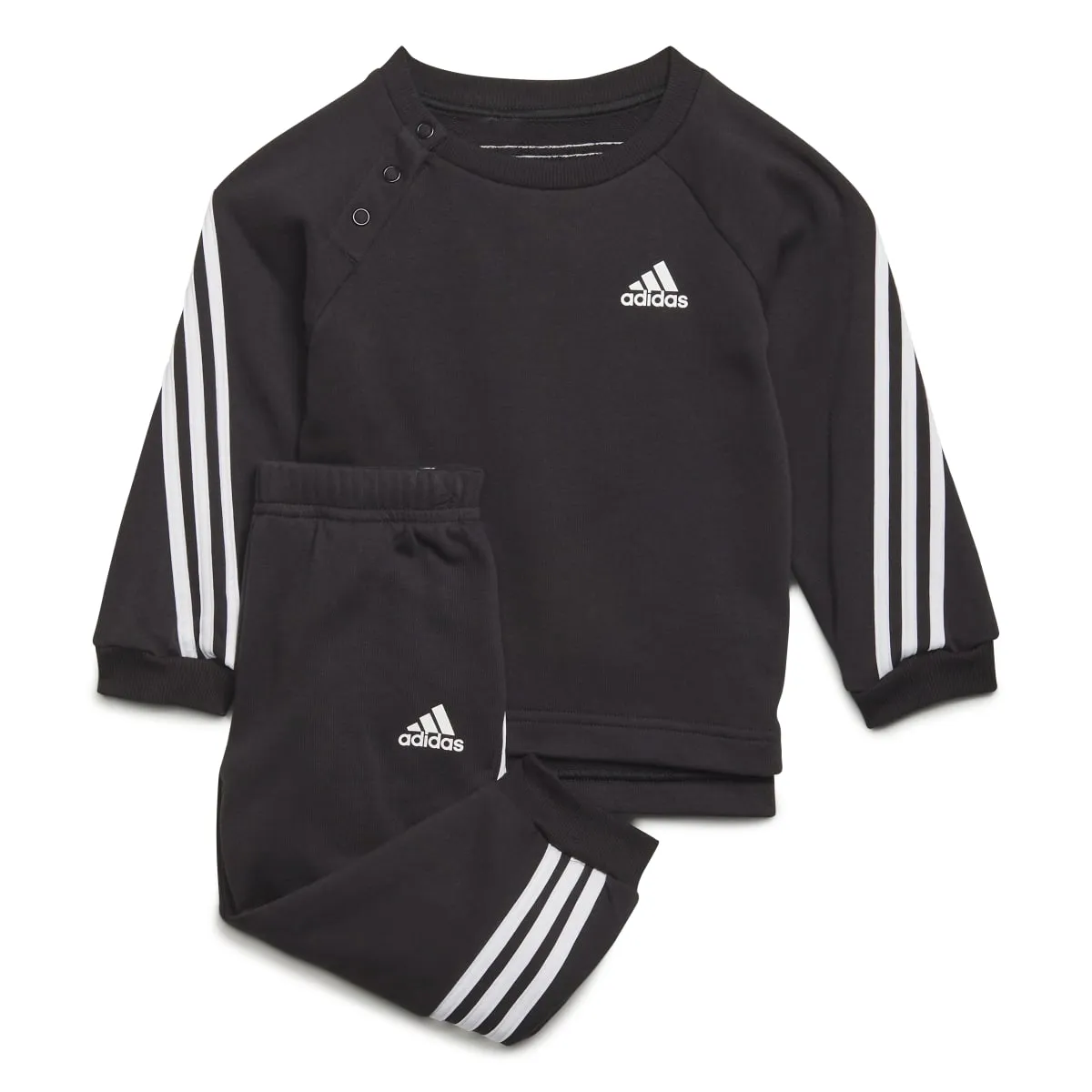 Boys, adidas Favourites Toddler Unisex 3 Stripe Crew &amp; Jogger Set - Black/White, Black/White, Size 9-12 Months|9-12 MONTHS