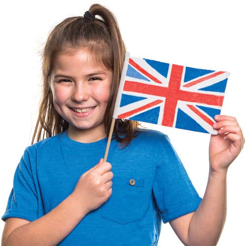 Baker Ross White Hand Flags - 6 Plain Fabric Hand Waving Flags. Dimensions: 19.5cm x 12.5cm. Plastic sticks included. 100% Cotton.