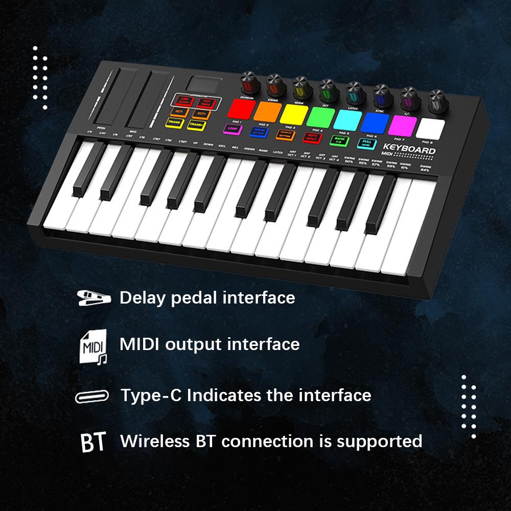 TOMTOP JMS 25 Key MIDI Keyboard Controller Professional Electronic Audio Intelligent Portable Arranging Strike 34x17.8x3.5cm black