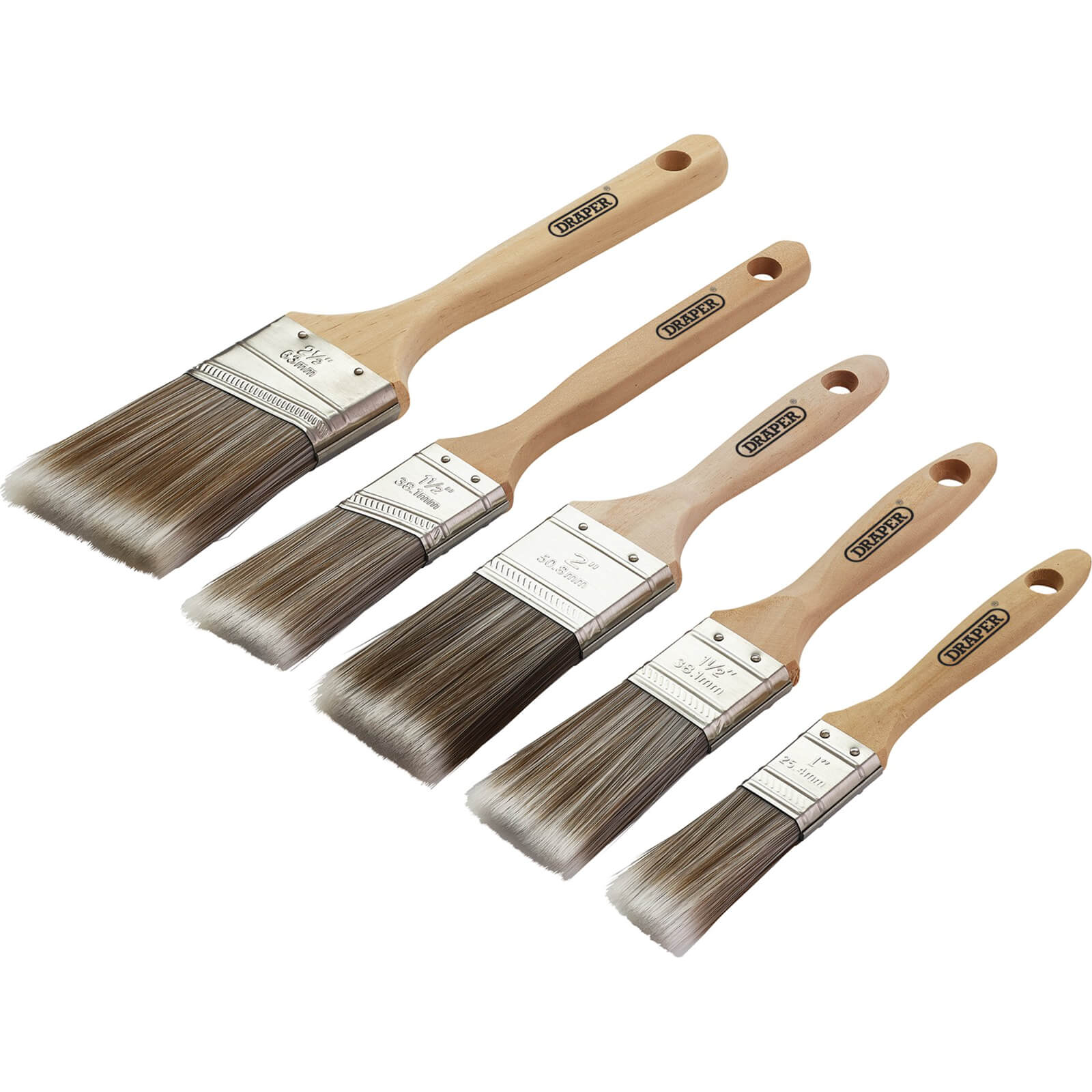  5 Piece Wood Handle Synthetic Paint Brush Set