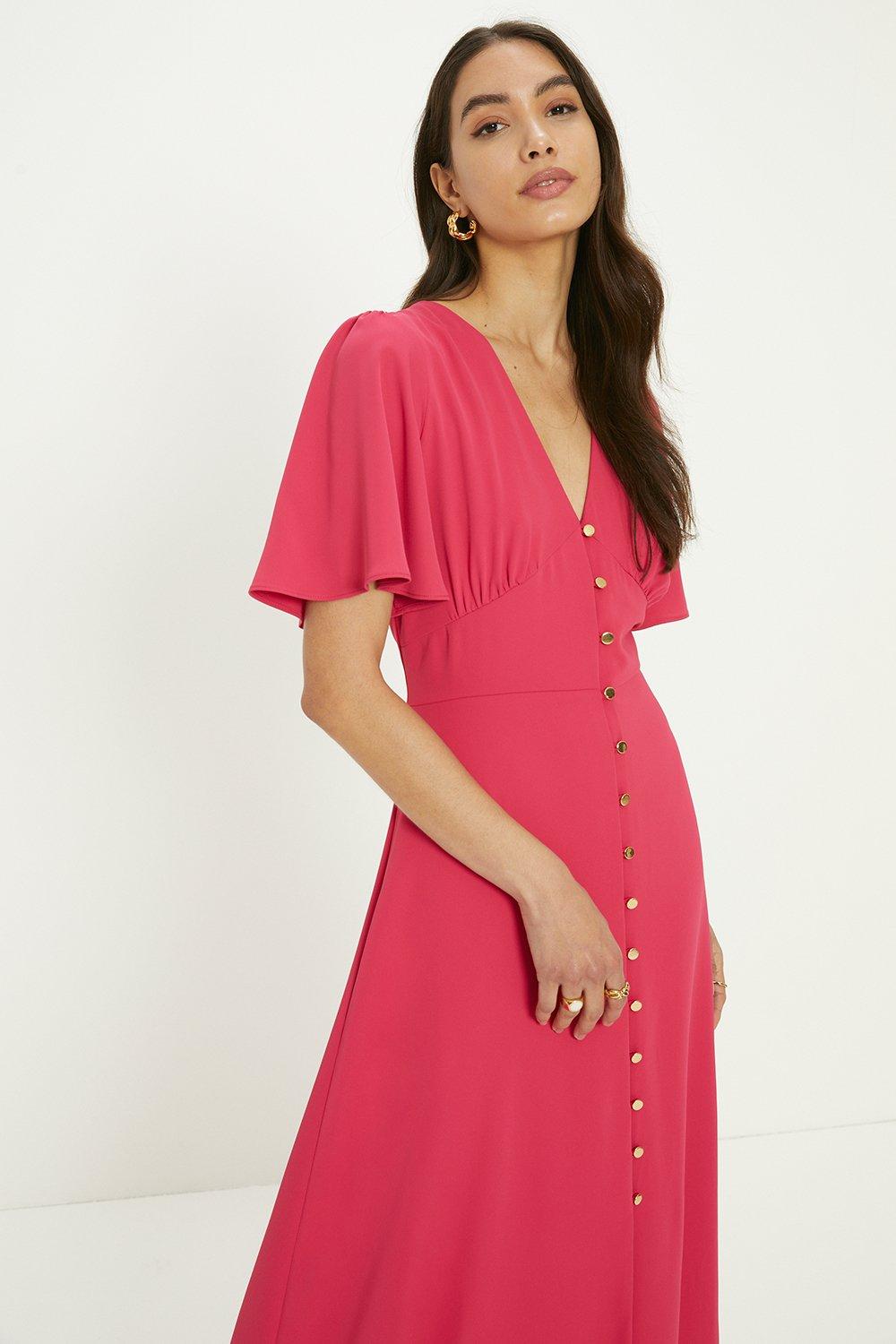 Womens Premium Crepe Midi Tea Dress - Pink - Size 10 UK
