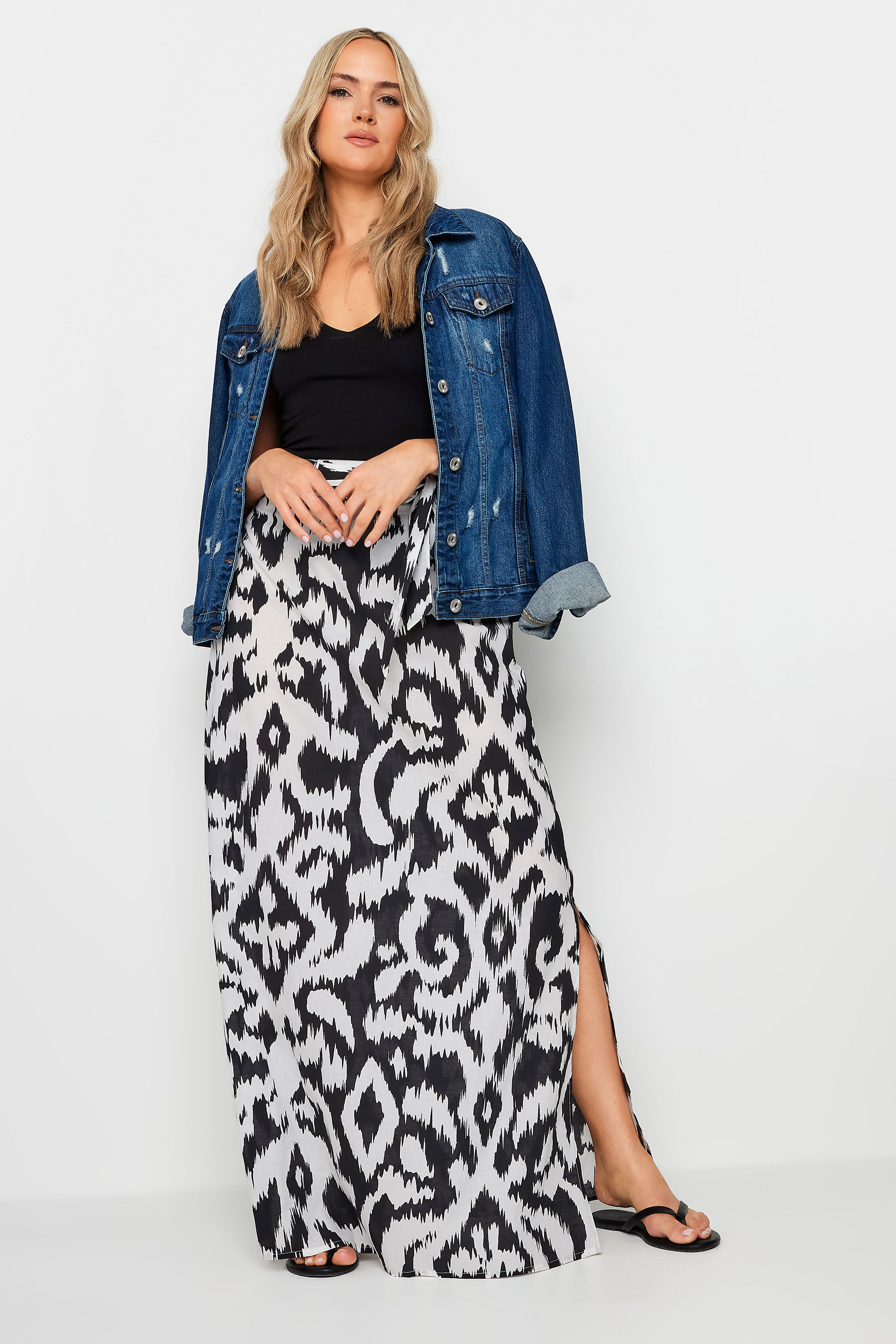 Lts Tall Black Abstract Print Maxi Skirt 8 | Tall Women's Maxi Skirts