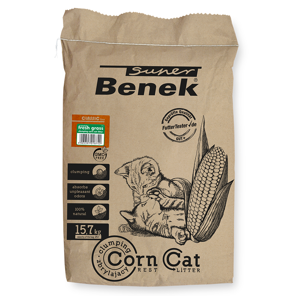 Benek Super Corn Cat Fresh Grass Clumping Litter - 25 L (approx. 15.7 kg)