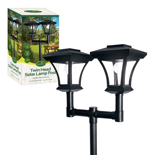 Gardenkraft 19510 Twin Head Solar Powered Lamp Post Garden Light