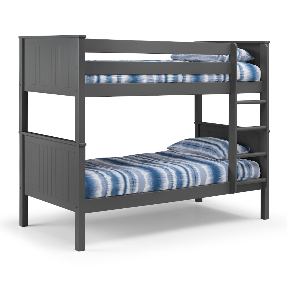Happy Beds Maine - Single - Kids Wooden Bunk Bed Frame - Anthracite - 3ft