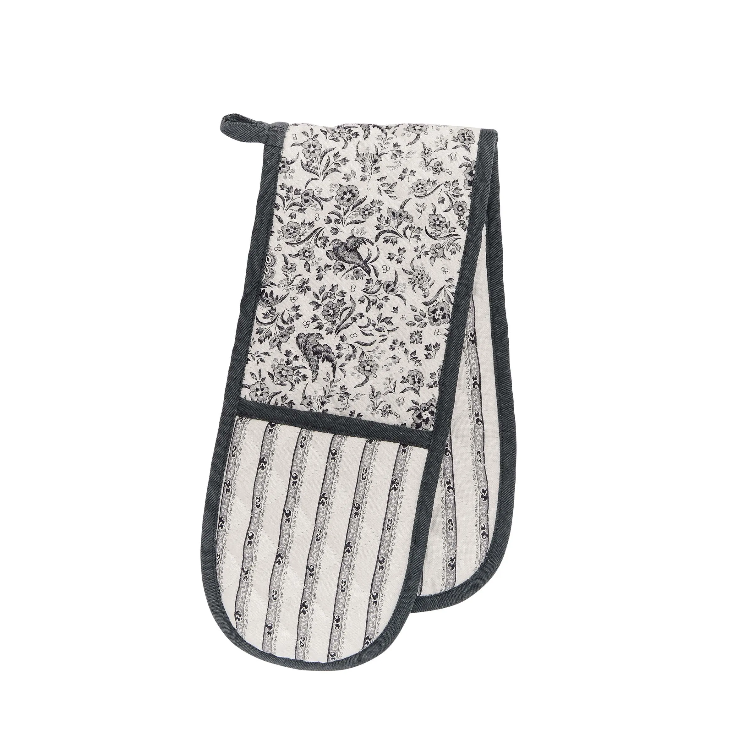 Burleigh X Bedeck Of Belfast Regal Peacock Double Oven Gloves, Charcoal/White