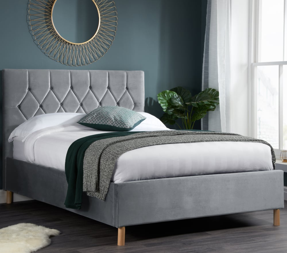 Happy Beds Loxley - Double - Ottoman Bed - Grey - Velvet - 4ft6
