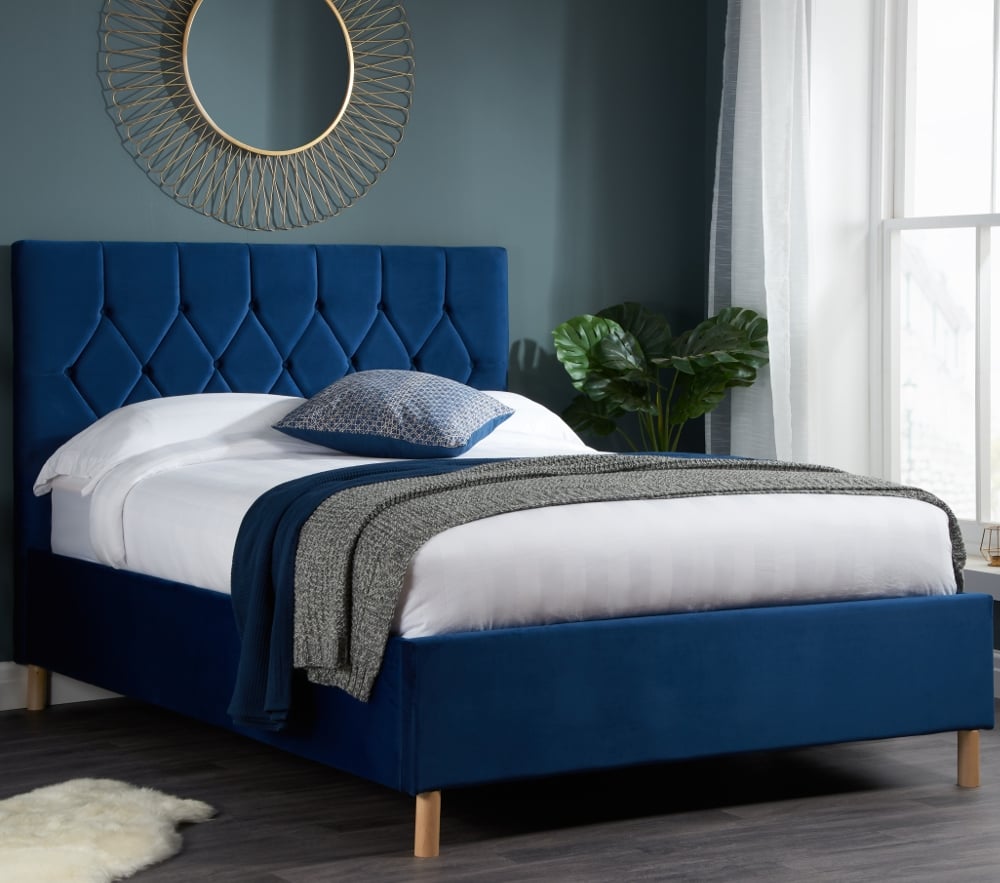 Happy Beds Loxley - Double - Ottoman Bed - Blue - Velvet - 4ft6