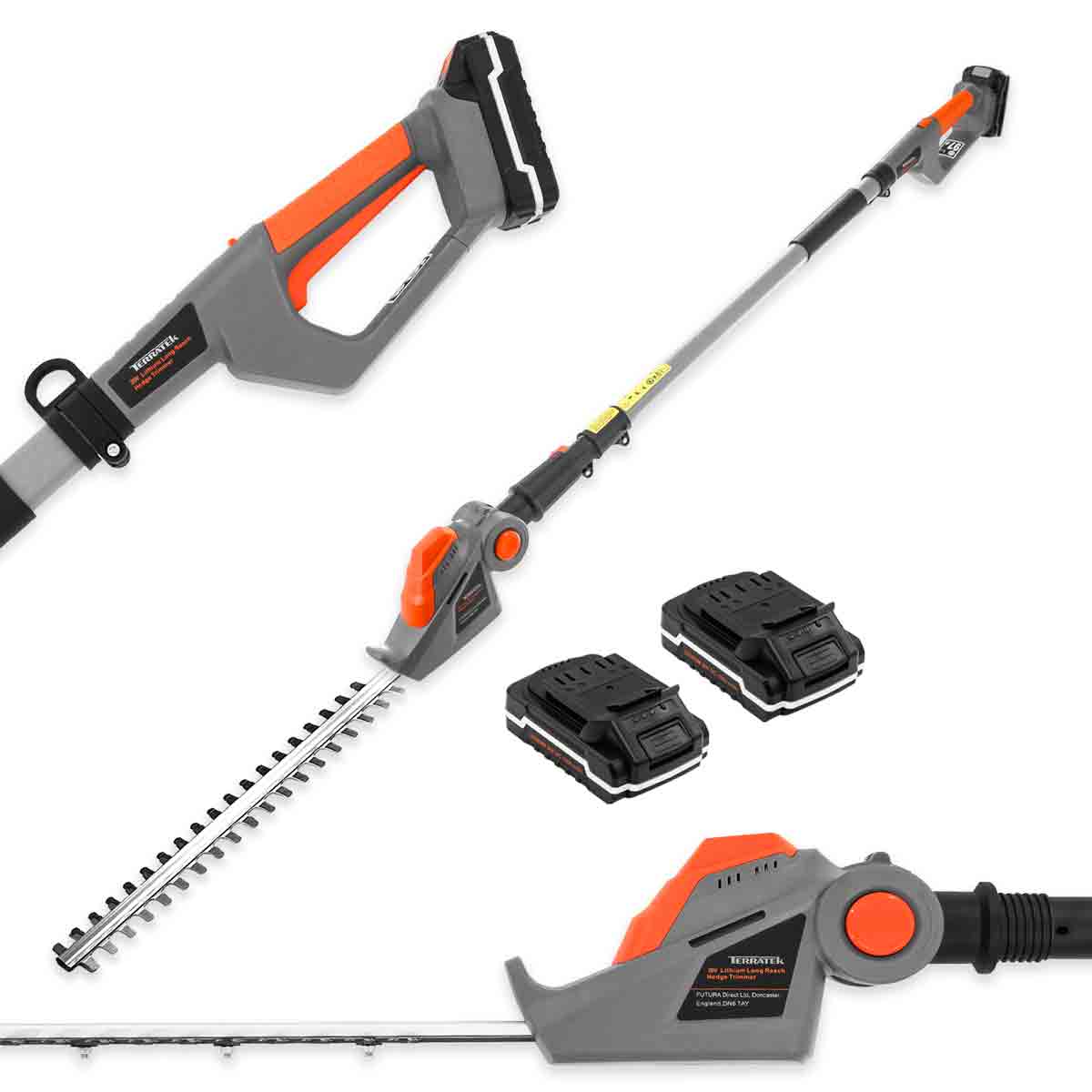  20V Cordless Hedge Trimmer 2.4m Long Reach Telescopic Pole Cutter - 2 Batteries And 1 Charger Included