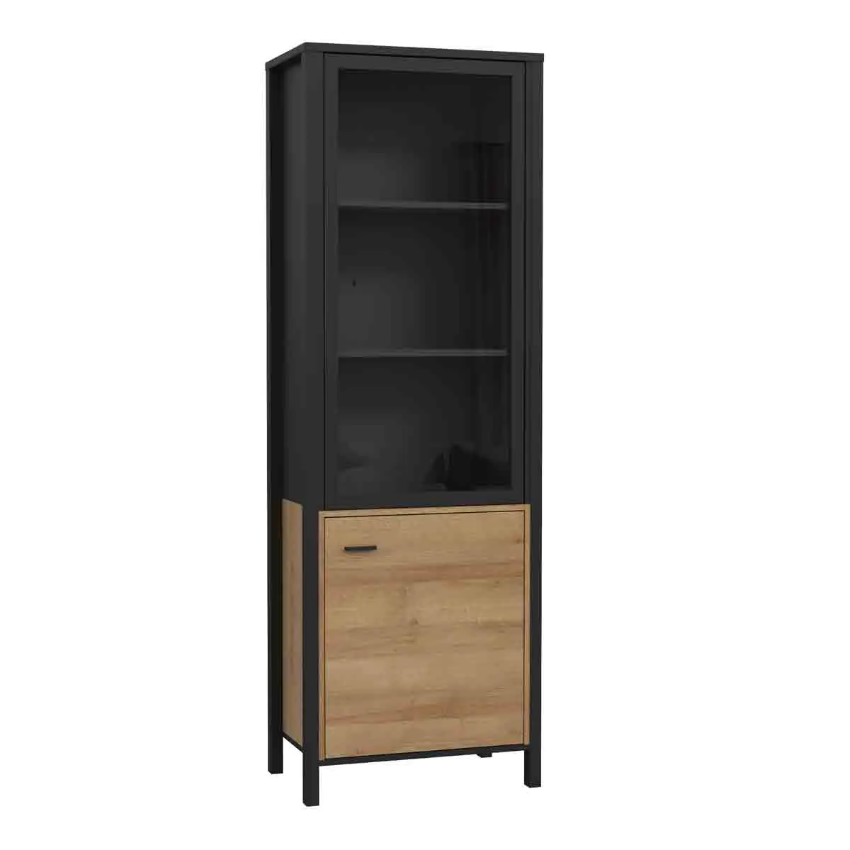 Forte High Rock Wide Display Cabinet In Matt Black/Riviera Oak