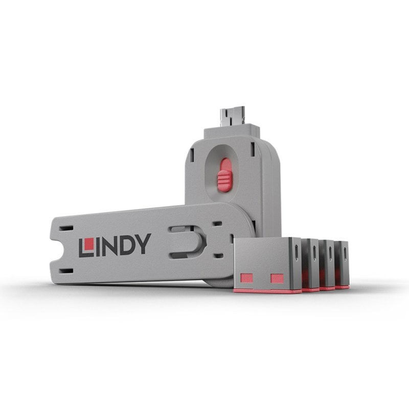 LINDY USB Port Blocker - Pack of 4, Colour Code: Pink