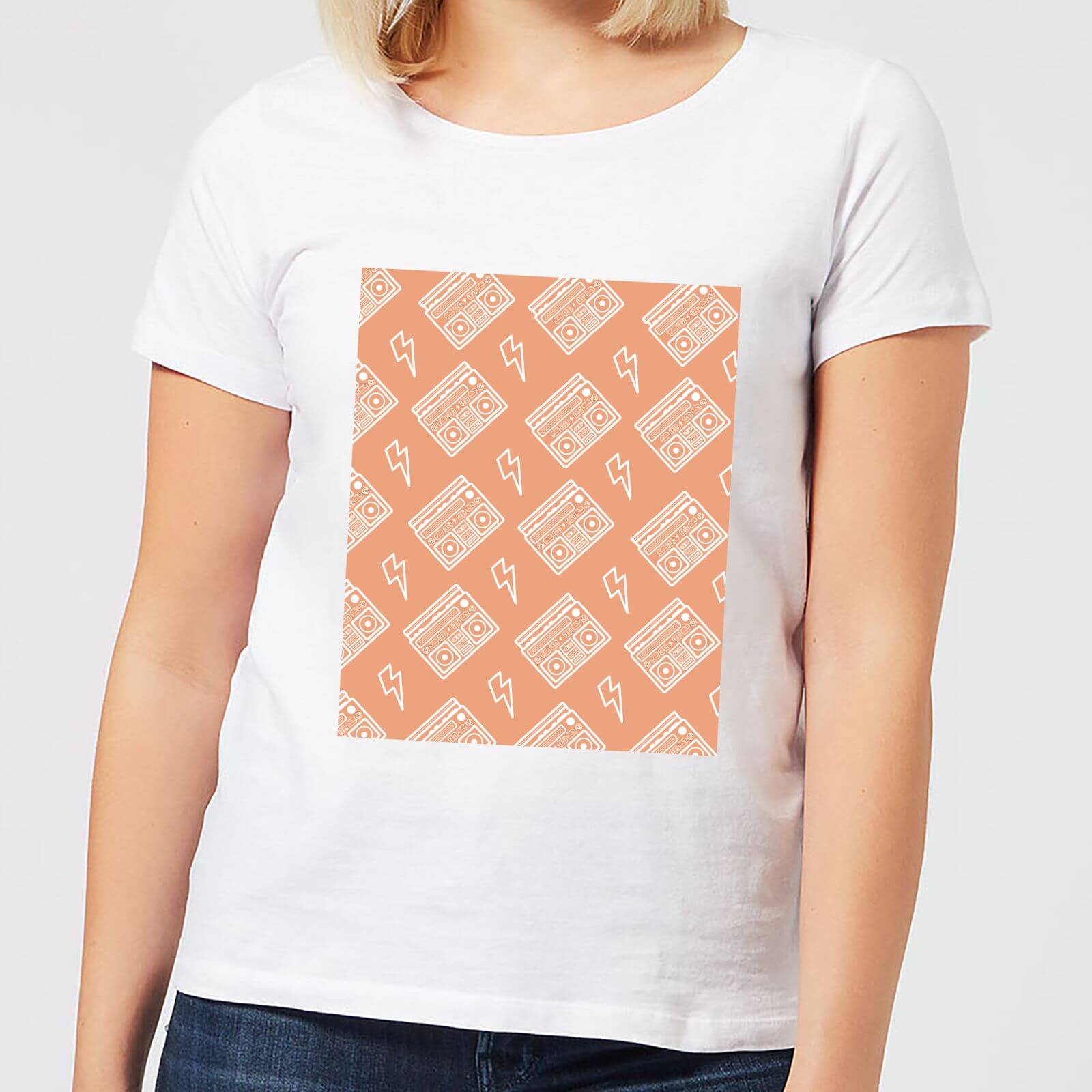 By IWOOT Boombox Pattern Orange Women's T-Shirt - White - L - White | adult