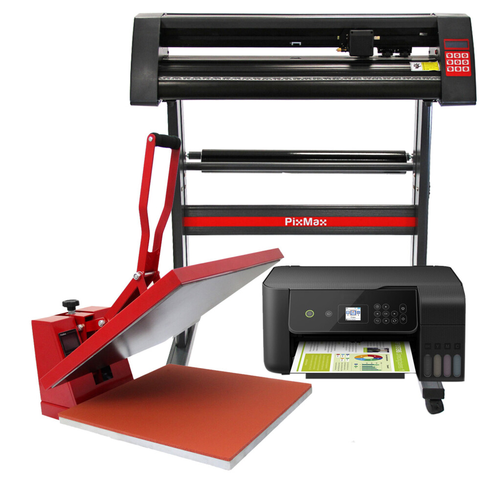 PixMax Heat Press Clam 50 x 50cm, Vinyl Cutter & Printer Sublimation Transfer Bundle