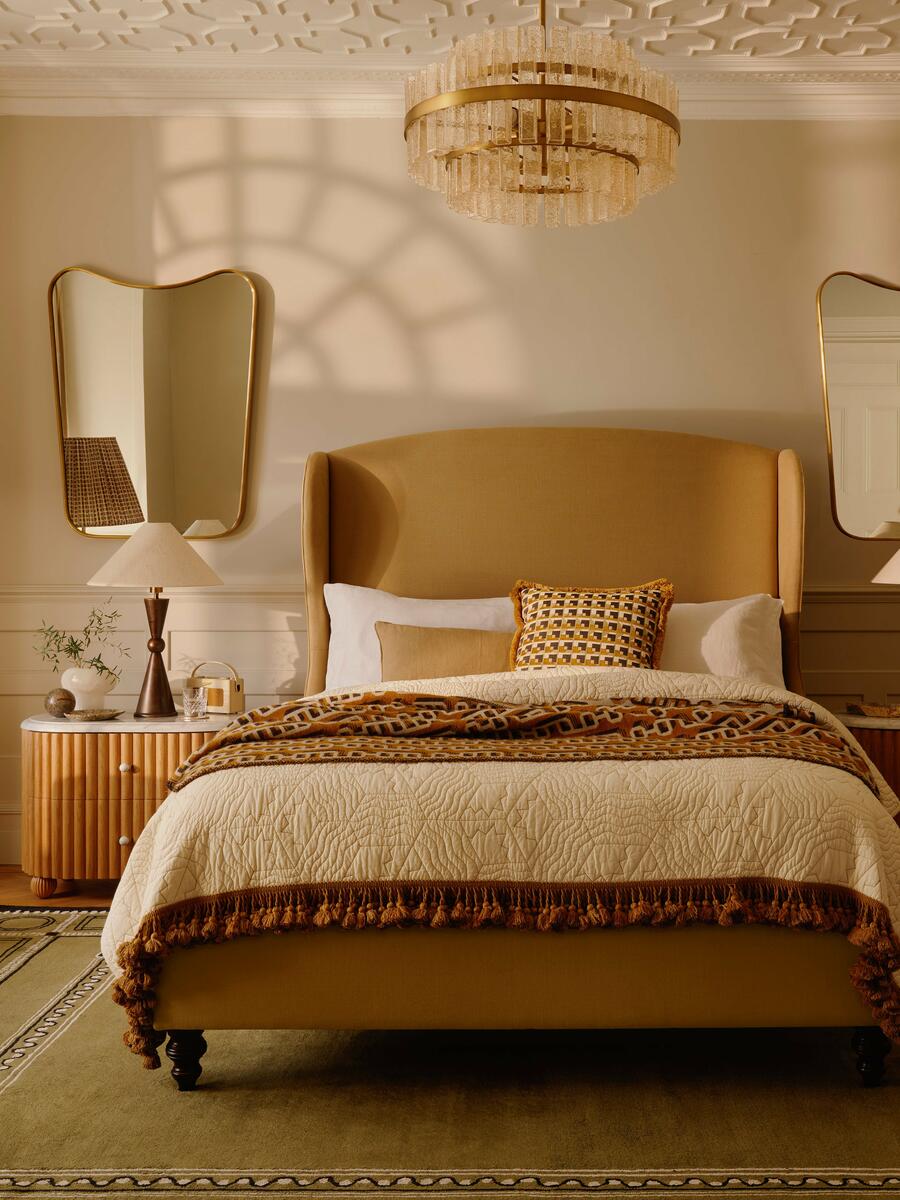 Soho Home Rivas Bed, Double, Velvet, Camel