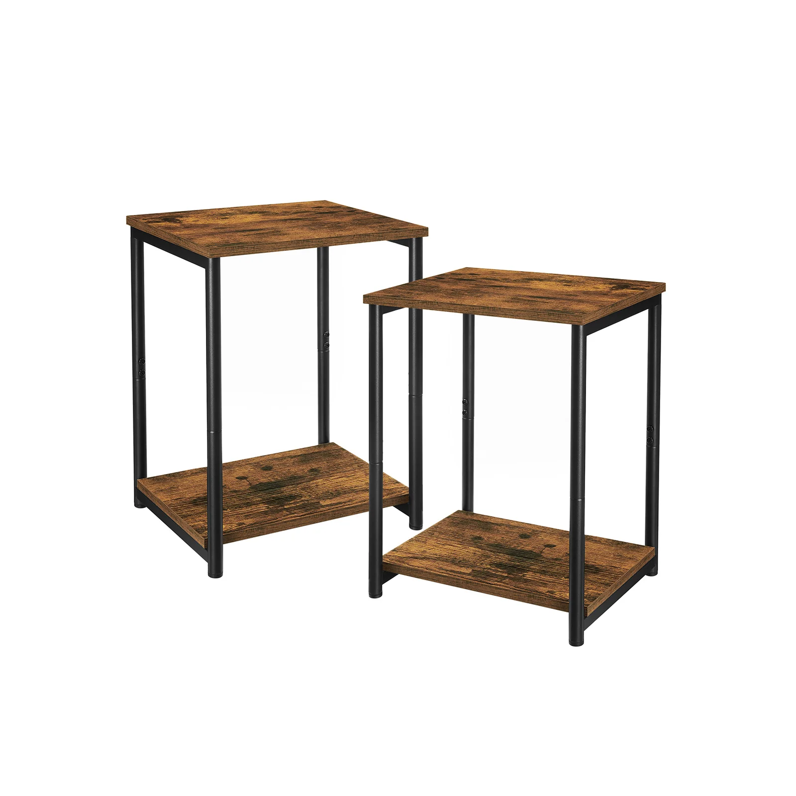 VASAGLE 2-tier Side Tables, Set Of 2, Rustic Brown + Black / 2