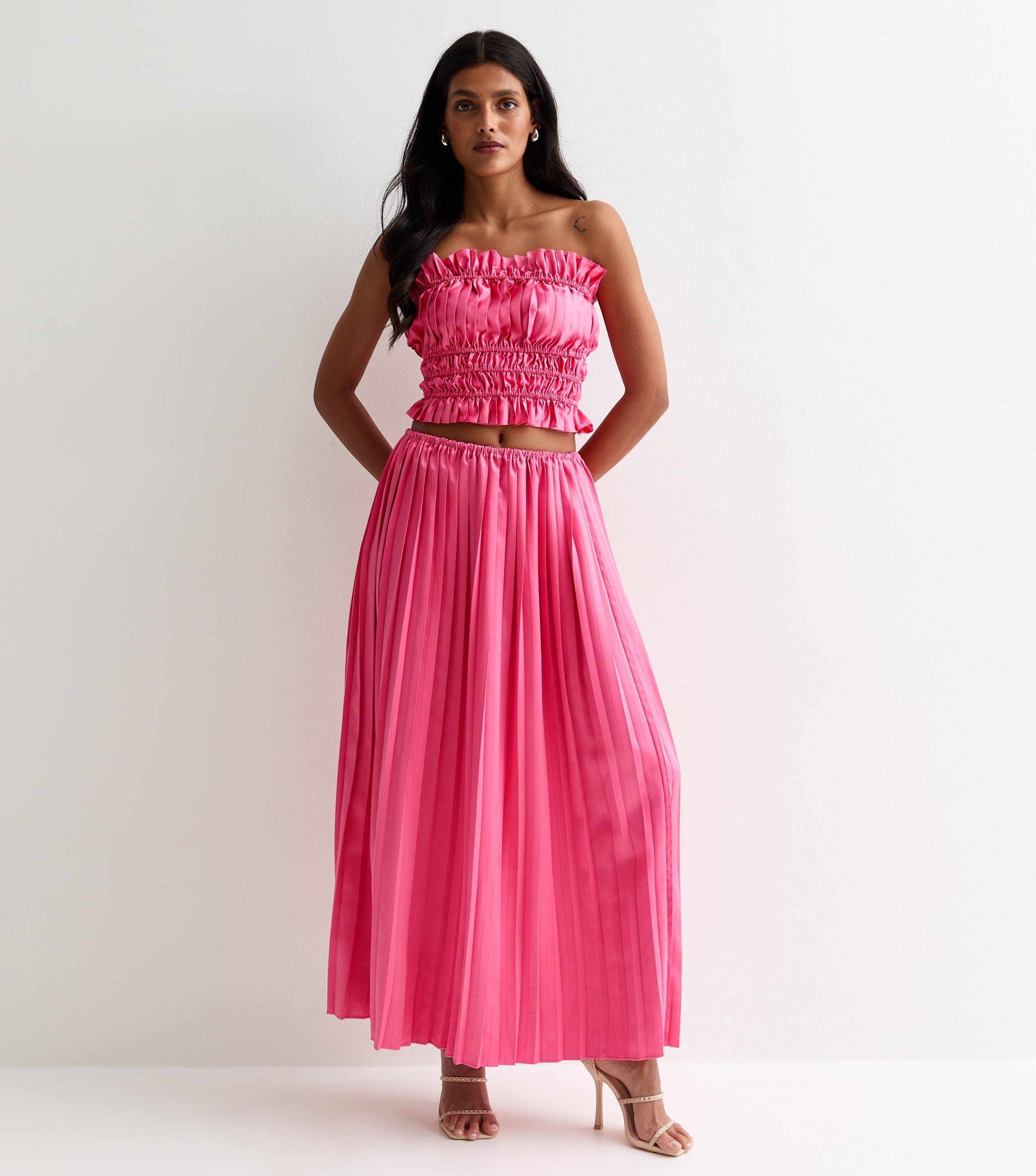 Hot Pink Pleated Maxi Skirt