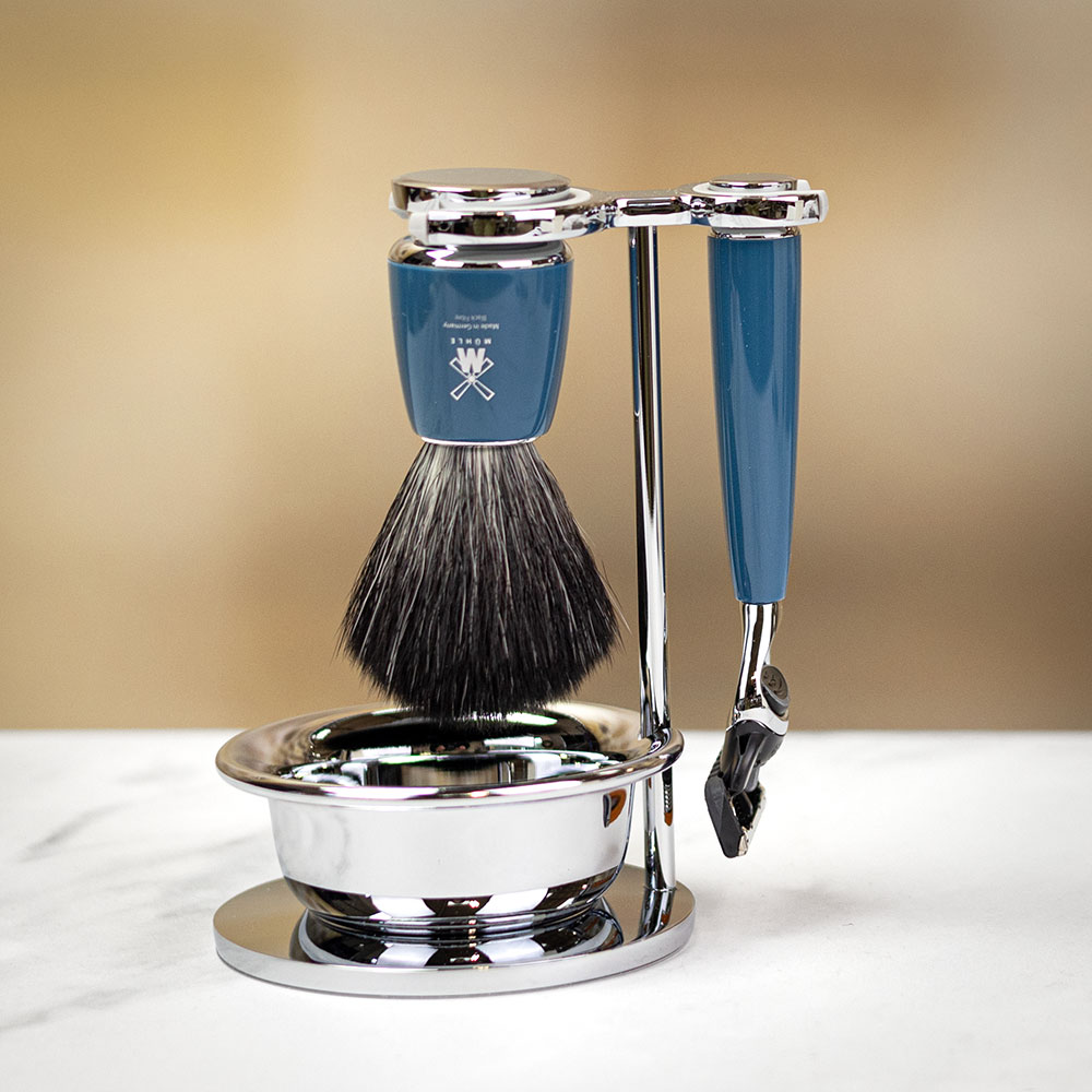 Mühle Rytmo 4pc Black Fibre Fusion Shaving Set - Petrol Blue