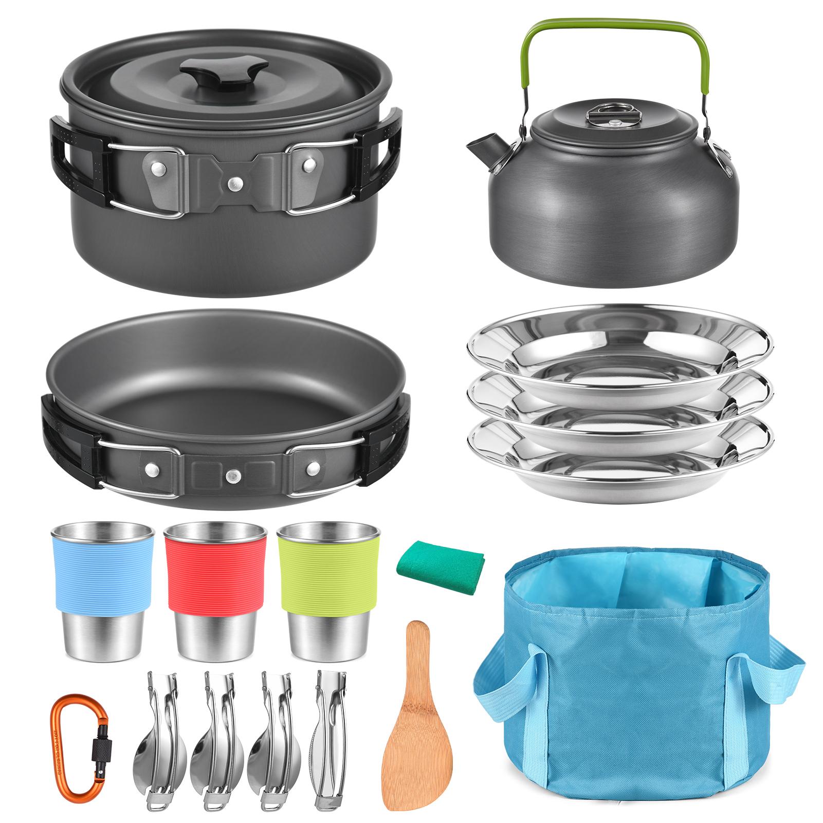 TOMSHOO 22pcs Camping Cookware Mess Kit Camping Pot and Pan Cooking Set Outdoor Camping Hiking 22pcs set