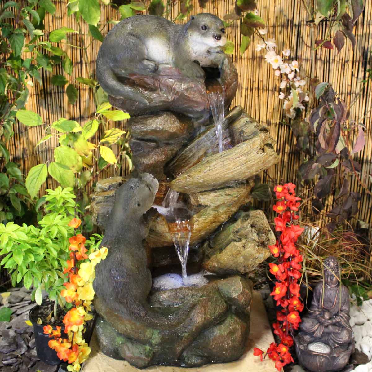 Tranquility Water Features Curious Otters Animal Solar Powered Water Feature|