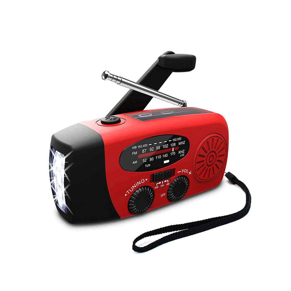 RANPO Emergency Hand Crank Self Powered Am/fm Noaa Solar Weather Radio With Led Flashlight, 1000mah Power Bank For Smart Phone