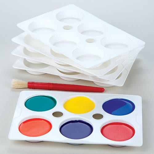 Baker Ross Paint Palettes - 5 Plastic Painting Palettes. 6 wells. Size 22cm x 15cm.