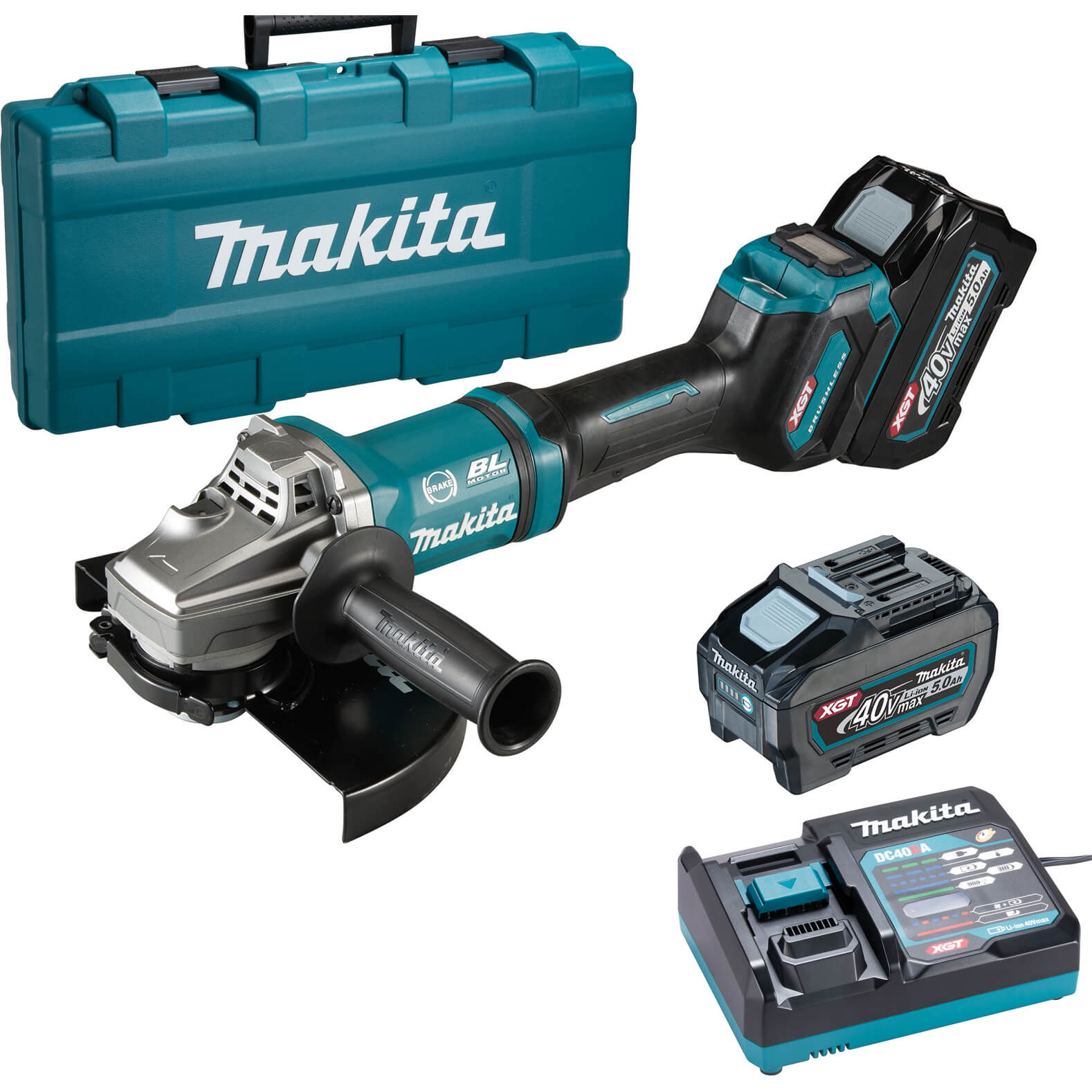 Makita GA038G 40v Max XGT Cordless Brushless Angle Grinder 230mm 2 x 5ah Li-ion Charger Case