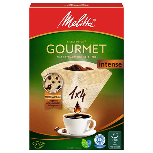  Gourmet Intense Coffee Filters Size 1x4, 80 Coffee Filters, For Filter Coffee Makers, Brown
