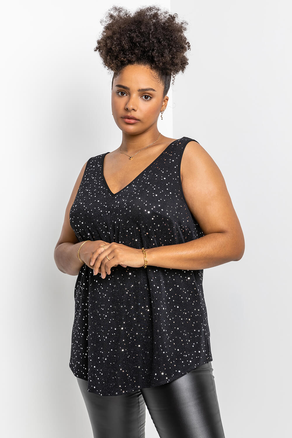 Roman Originals Curve Lurex Sparkle Cami Top in Silver