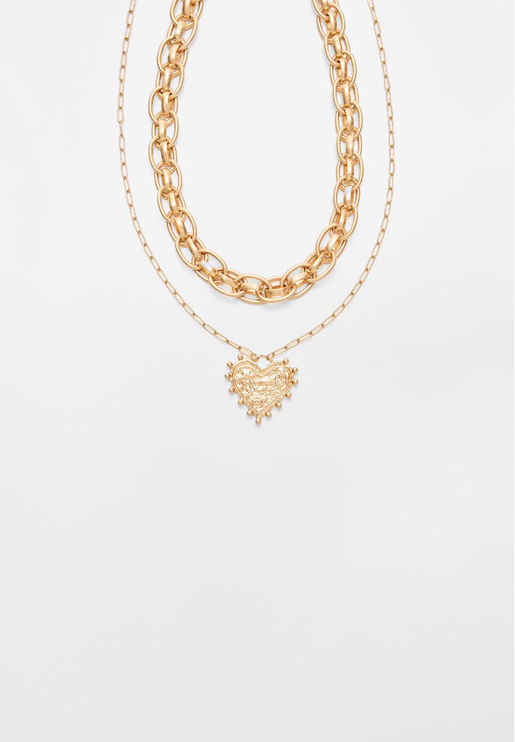 Stradivarius 2er-Set Halsketten mit Herz Gelb OS