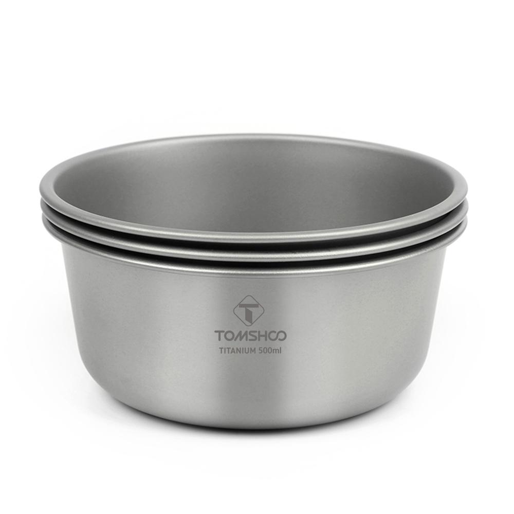 TOMSHOO 500ml Titanium Bowl Stackable Camping Bowl for Camping Hiking Travel silver