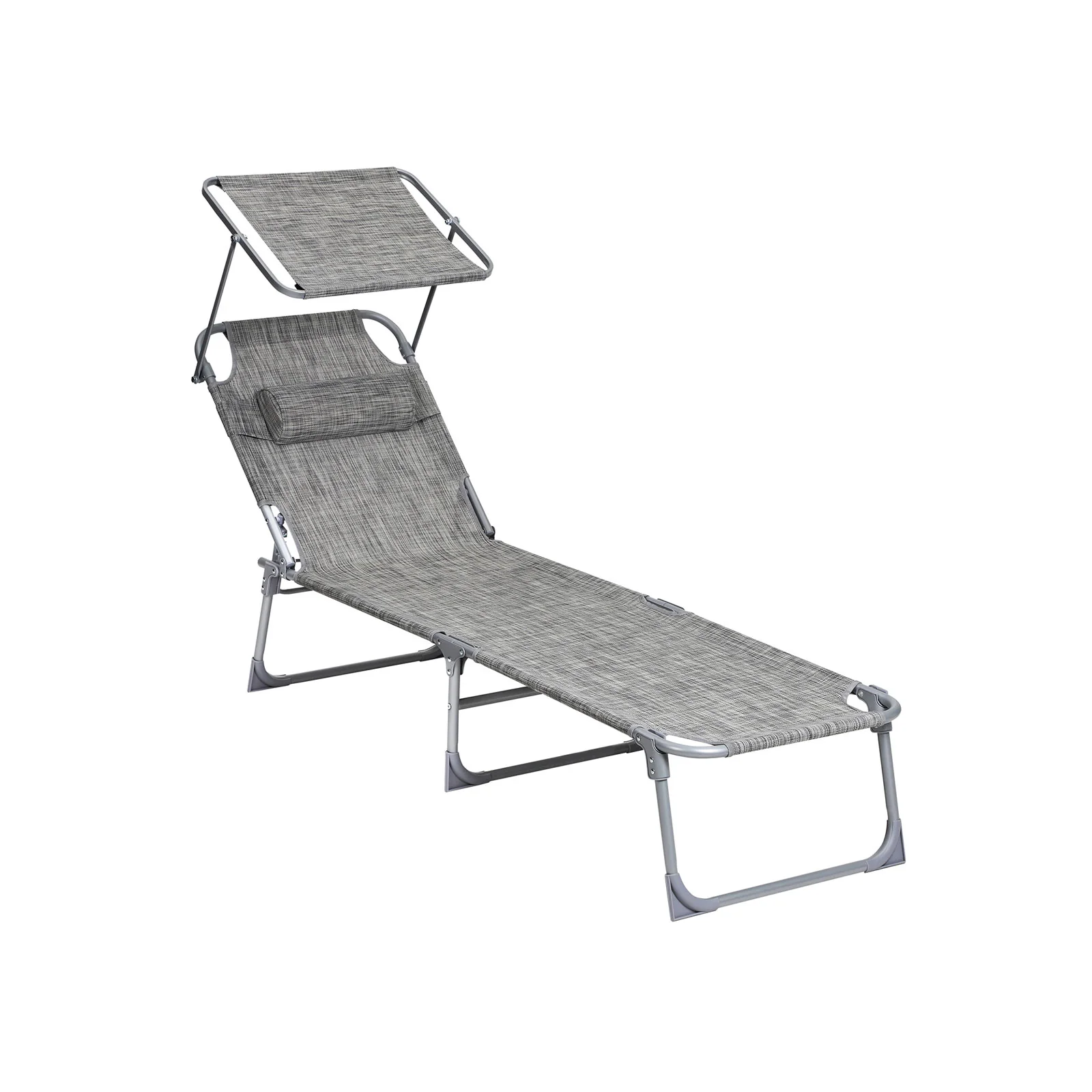 SONGMICS Sun Lounger, Deck Chair Folding, , 193 X 53 X 29 Cm, Max. Load 150 Kg, With Sunshade Headrest Adjustable Backrest