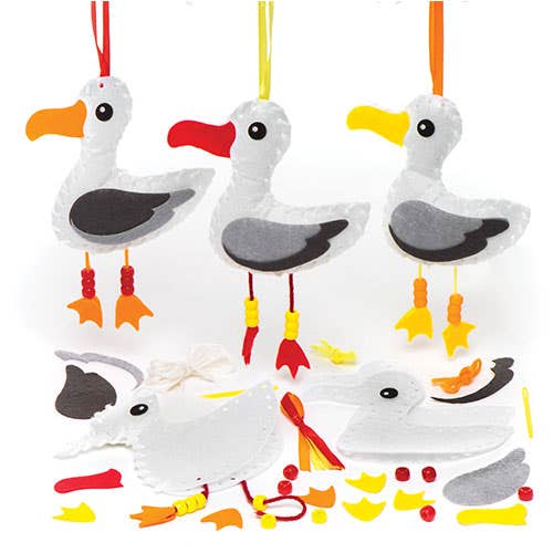 Baker Ross Seagull Sewing Kits - 3 Felt Sewing Kits For Kids. Sewing For Beginners. All Accessories Included. Size 23cm.