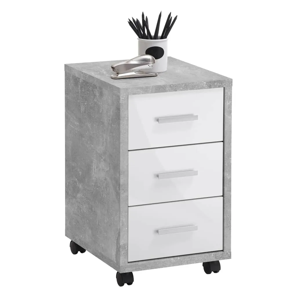 Fmd Mobile Drawer Cabinet Concrete High Gloss White